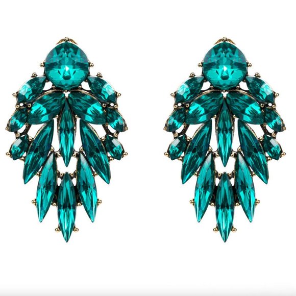 New ~ Anthropologie Ettika "Cry Me A River" Emerald Green Crystal Drop Earrings - Picture 5 of 16
